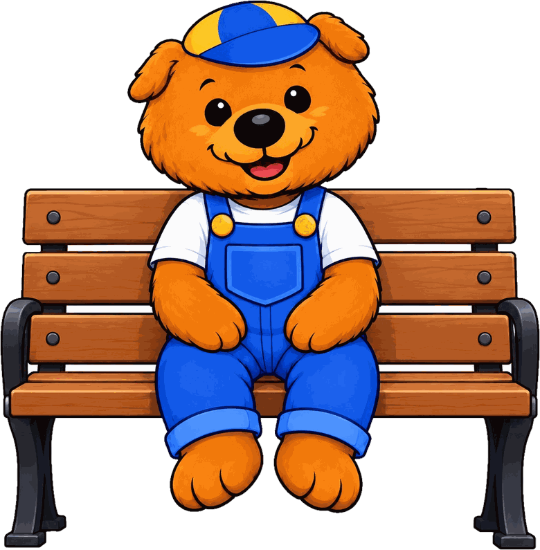 Godfrey the bear sitting on a bench