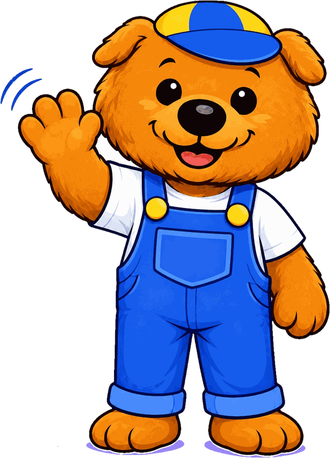Godfrey, the Cornerstone the Nursery bear mascot, waving